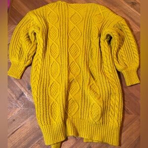Handmade Mustard Yellow Cable Knit Cardigan Longline Sweater